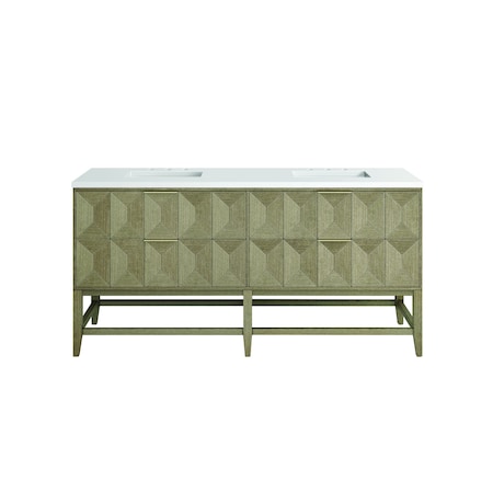 James Martin Vanities Emmeline 72in Double Vanity, Pebble Oak w/ 3 CM White Zeus Top D100-V72-PBO-3WZ